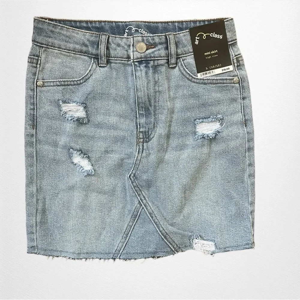 New With Tags Art Class Girls Distressed High Rise Mini Skirt Size L 10/12
